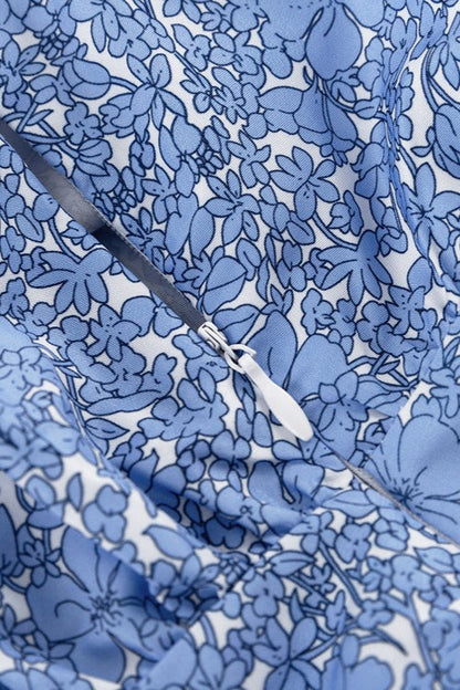 Long Sleeve Pleated Waist Short Floral Dress
