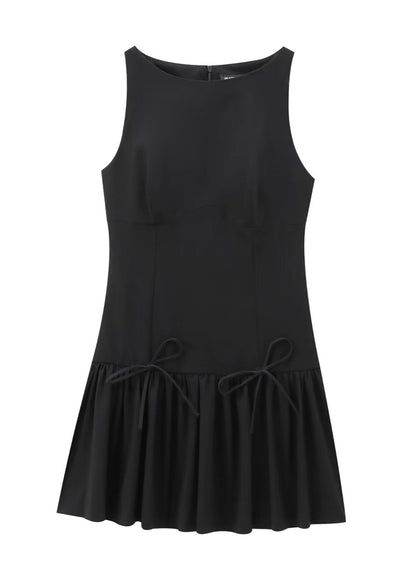 Sleeveless Round Neck Drop Waist Side Tie Ruffle Hem Mini Dress