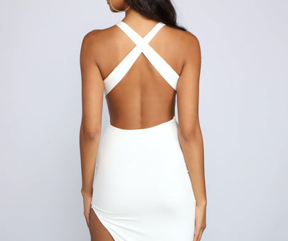 Crew Neck Sleeveless Waist Cutout High Slit Bodycon Midi Dress