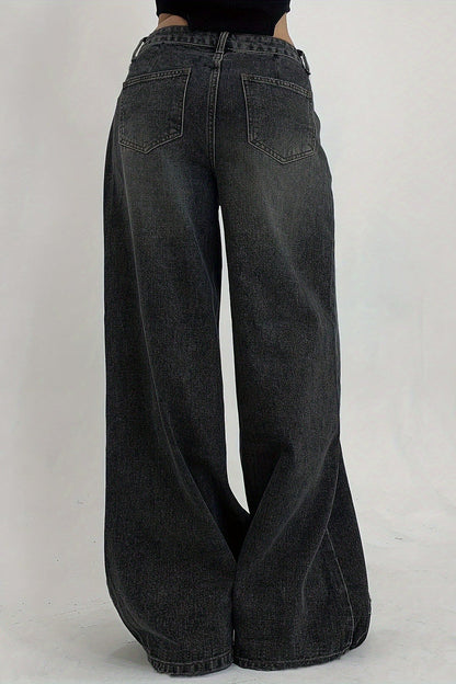 Distressed Wide Leg Floor Length Jeans