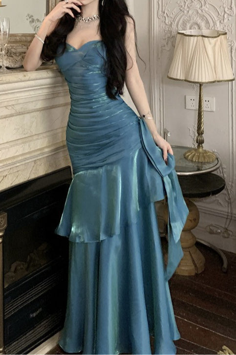 Satin Ruffle Trim Party Dress