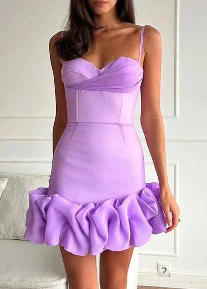Corset Sweetheart Spaghetti Strap Ruffle Hem Bubble Mini Dress