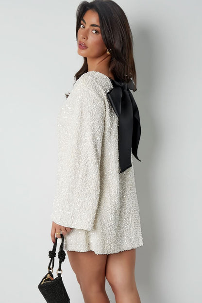 Boat Neck Sequin Embellished Bell Sleeve Shift Mini Dress