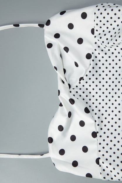 Sweetheart Halter Knot Bodice Mixed Scale Polka Dot Maxi Dress