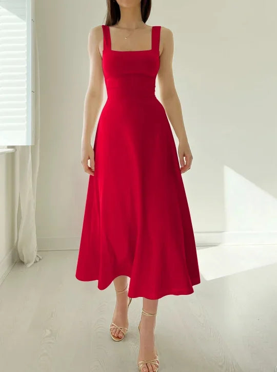 Scoop Neck Wide Strap Fit and Flare Maxi Dress