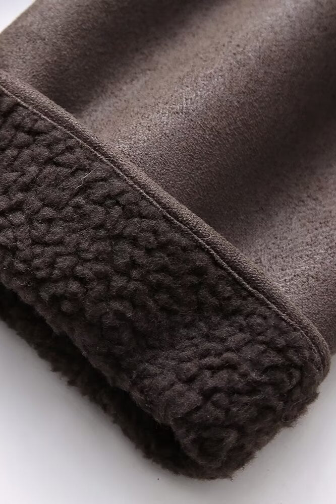 Faux Shearling Collared Casual Coat