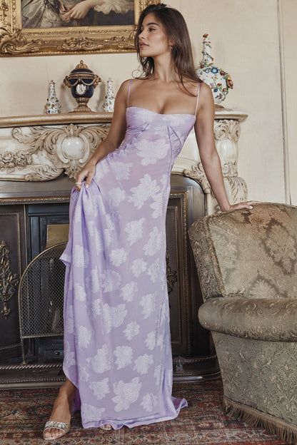 Bustier Seam Spaghetti Strap Devore Burnout Maxi Dress