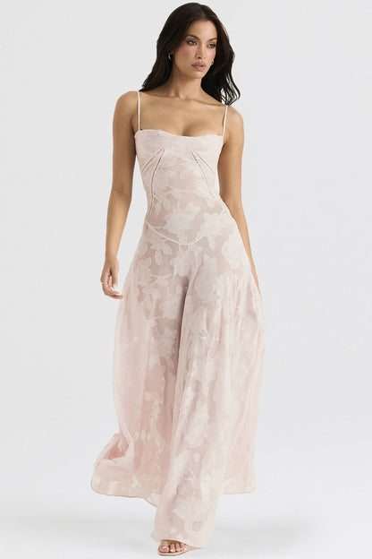 Bustier Seam Spaghetti Strap Devore Burnout Maxi Dress