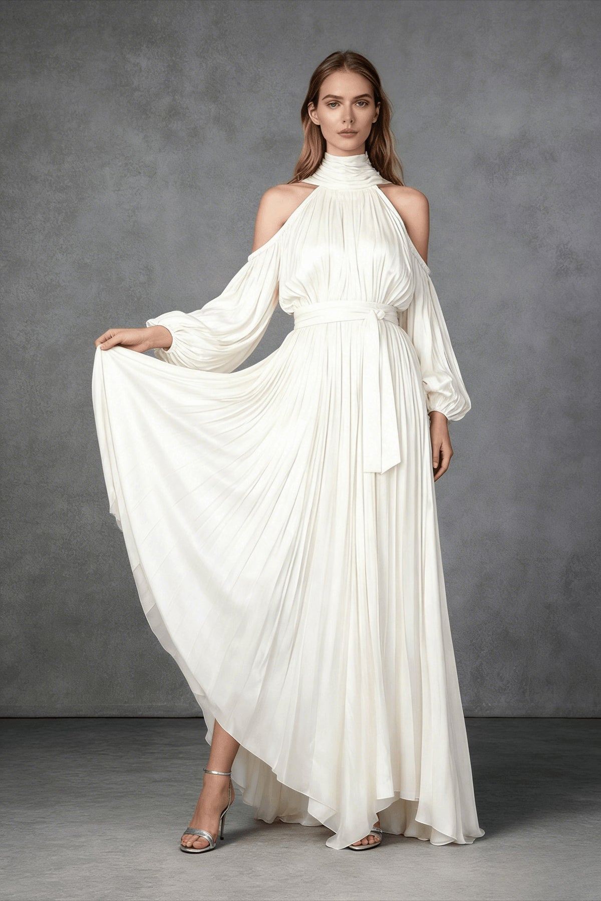 Off Shoulder Long Sleeve Reception Dress
