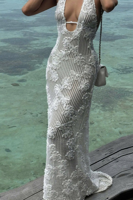 Halter Neck Jacquard Birthday Dress