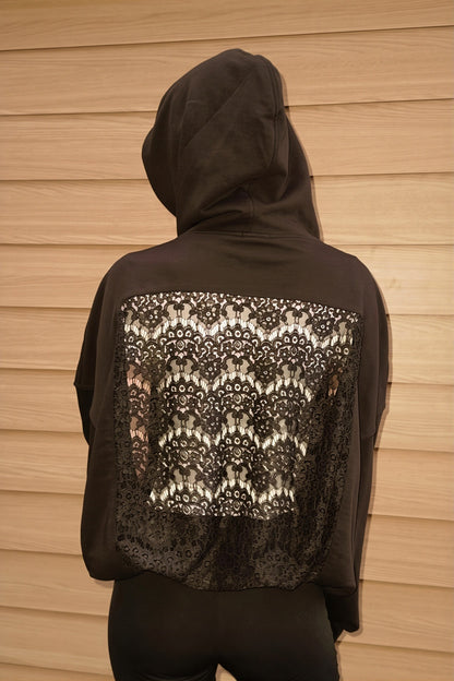 Lace Panel Open Back Hoodie
