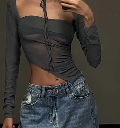 Cryptographic Fashion Mesh Sheer Top