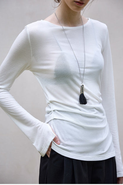 Stylish Wool Tencel Asymmetrical Hem Fitted Base Layer