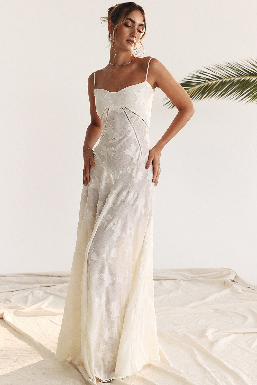 Bustier Seam Spaghetti Strap Devore Burnout Maxi Dress