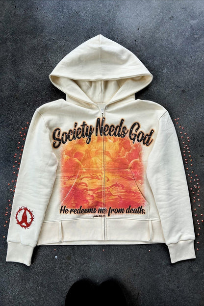 Vintage Print Pullover Hoodie
