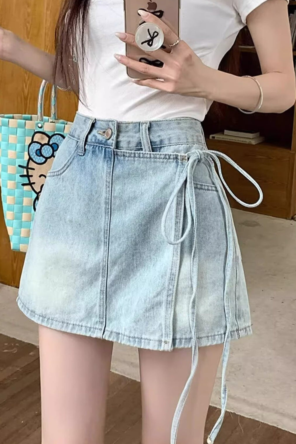 High Waist Denim Skort A Line Bodycon Mini Skirt