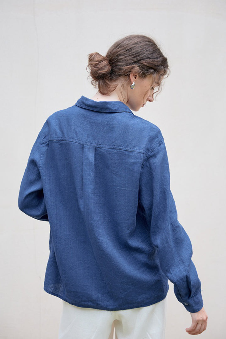Linen Blend Single Breasted Blouse