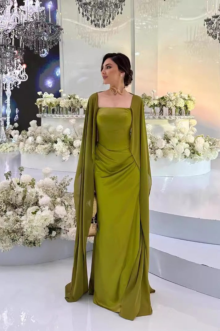 Stylish Long Patchwork Cape Formal Dress
