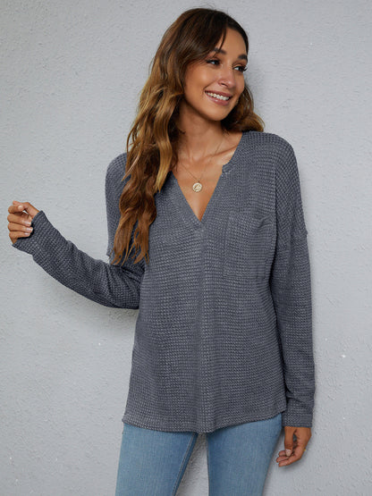 High-Low with Top Dropped Waffle-Knit Shoulder