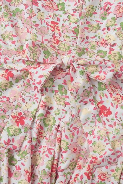 Pink Peter Pan Collar Puff Sleeve Button Front Pleated Ruffle Hem Floral Print Mini Dress