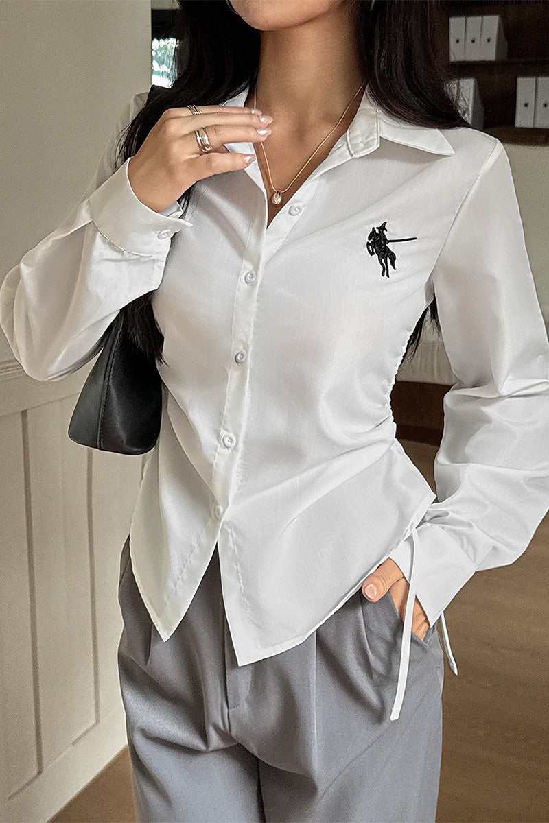 Y2K Button Front Solid Blouse