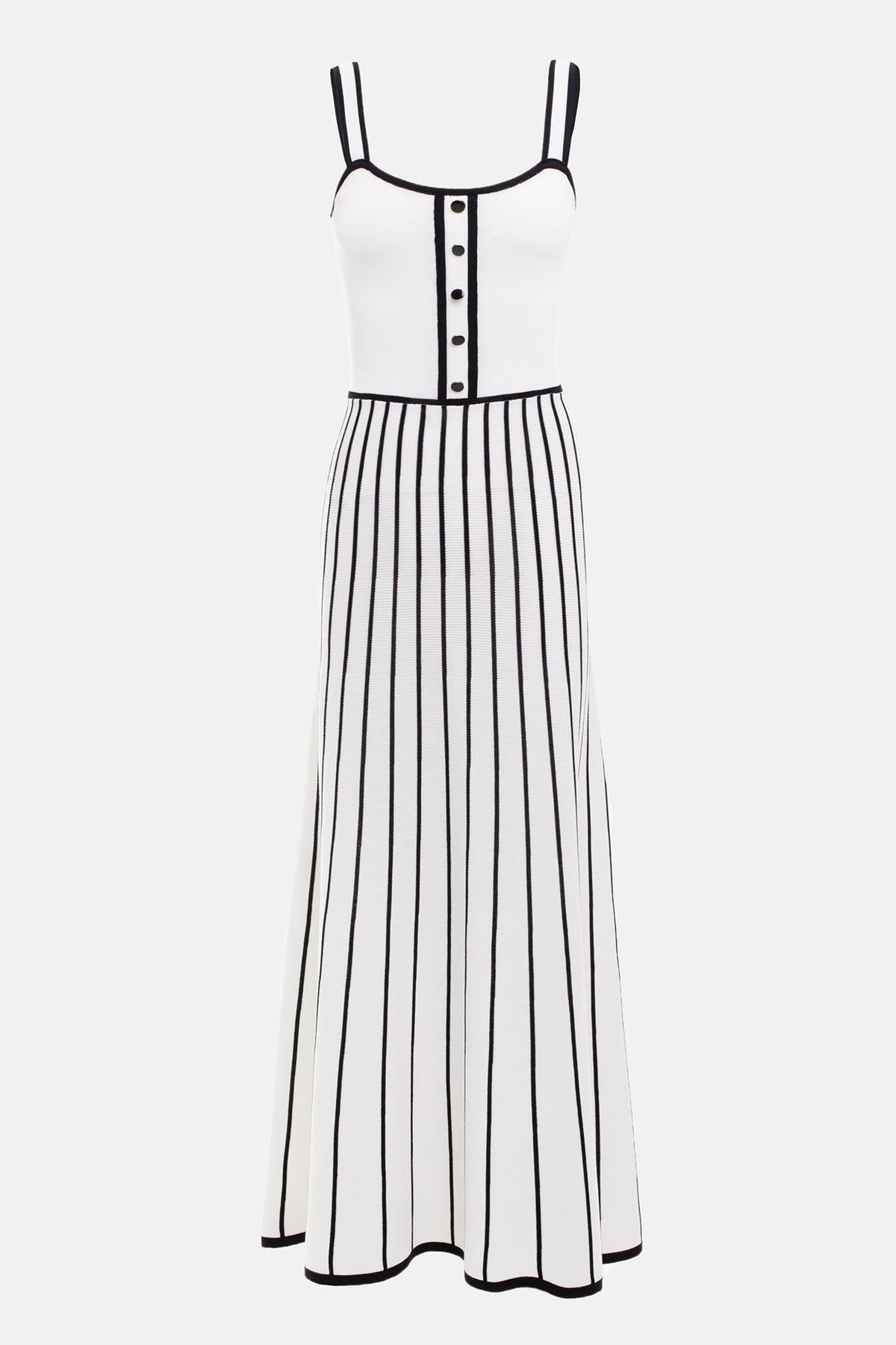 Square Neck Sleeveless Rib Knit Contrast Piping Tiered Midi Dress