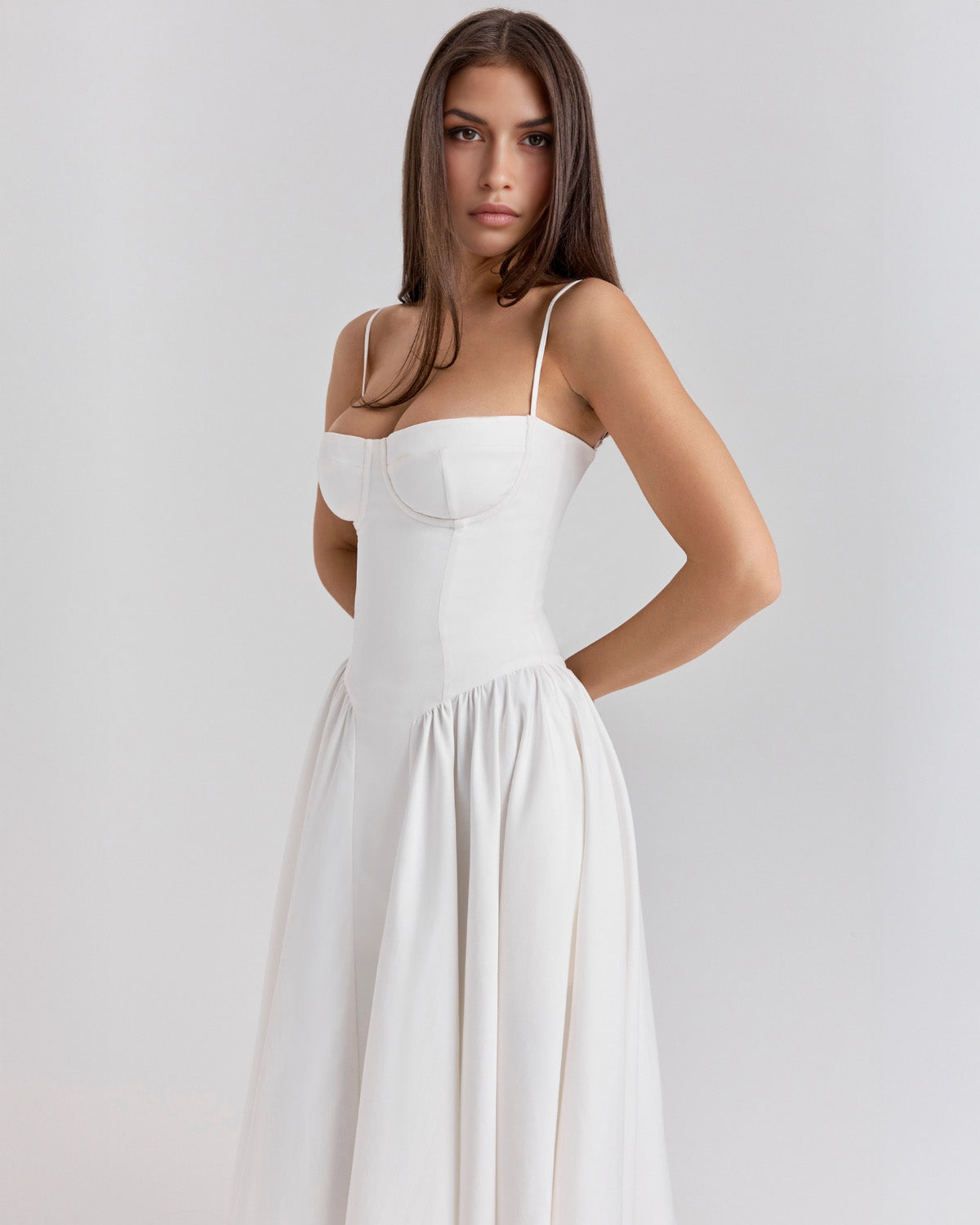 Bustier Spaghetti Strap Underwire Cup Dropped Waist Pleated Midi Dress