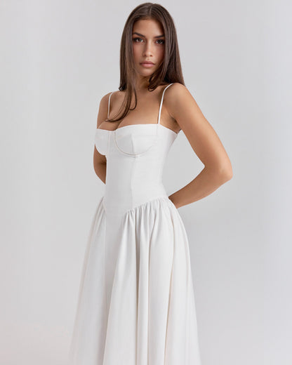 Bustier Spaghetti Strap Underwire Cup Dropped Waist Pleated Midi Dress