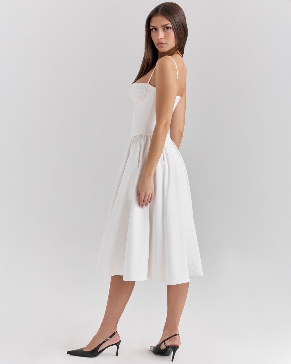 Bustier Spaghetti Strap Underwire Cup Dropped Waist Pleated Midi Dress