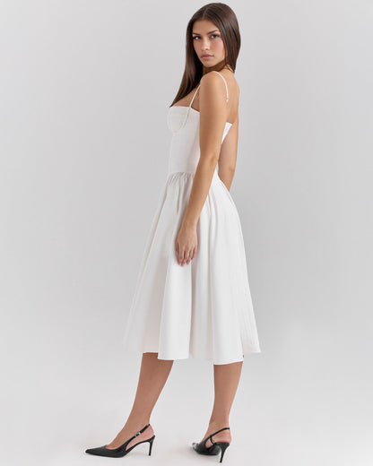 Bustier Spaghetti Strap Underwire Cup Dropped Waist Pleated Midi Dress