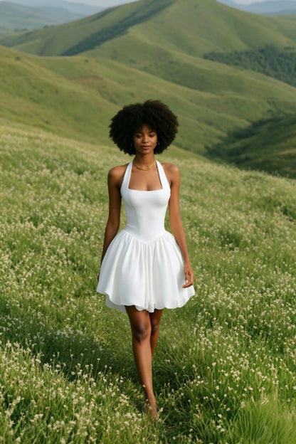 Sleeveless Halter Bubble Mini Dress