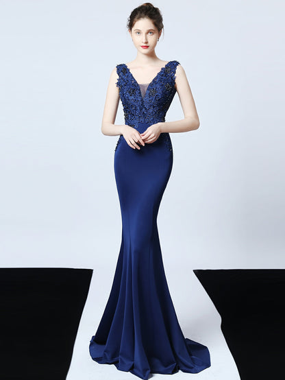 Handmade applique Beaded long evening dress