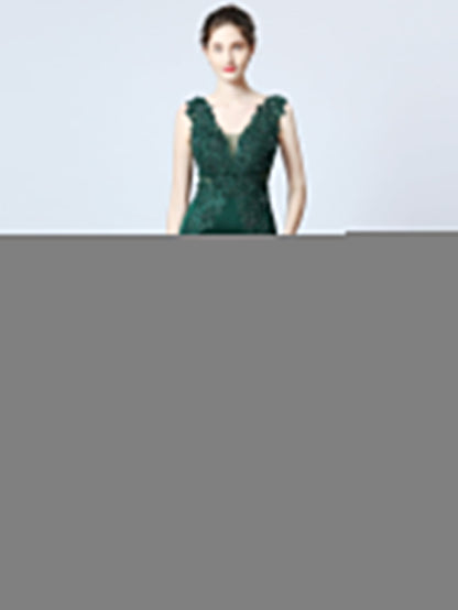 Handmade applique Beaded long evening dress