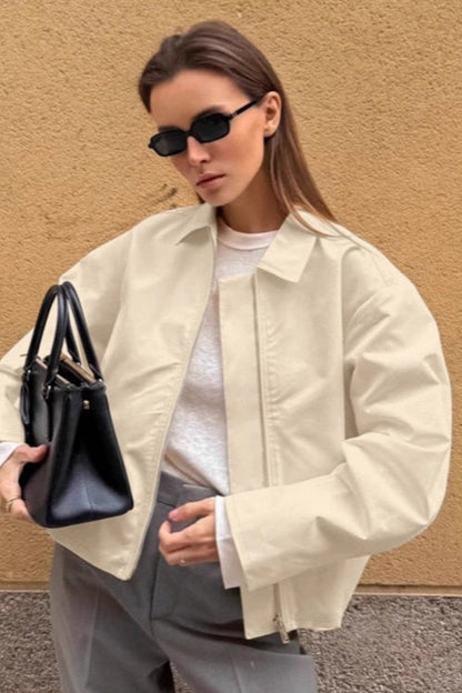 Khaki Cotton Lapel Casual Jacket