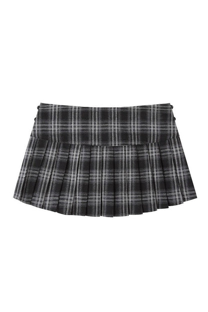 Low Waist Plaid Pleated Mini Skirt