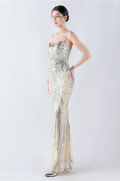 Boned Sequin Embroidered Formal Dress