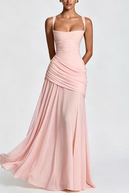 Sleeveless Back Criss Cross Solid Flowy Maxi Dress