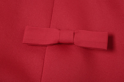 Boat Neck Long Sleeve Bow Detail A-Line Mini Dress