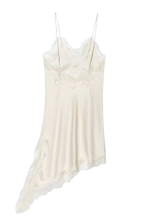 Spaghetti Strap Lace V Neck Irregular Hem Mini Dress