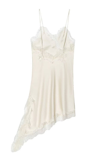 Spaghetti Strap Lace V Neck Irregular Hem Mini Dress