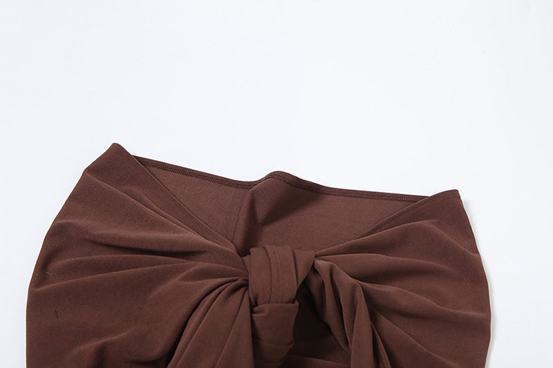 Strapless Sweetheart Front Knotted Sash Drape Mermaid Maxi Gown With Scarf