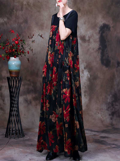 Large Floral Print Sleeveless Wide Leg Overall Jumpsuit