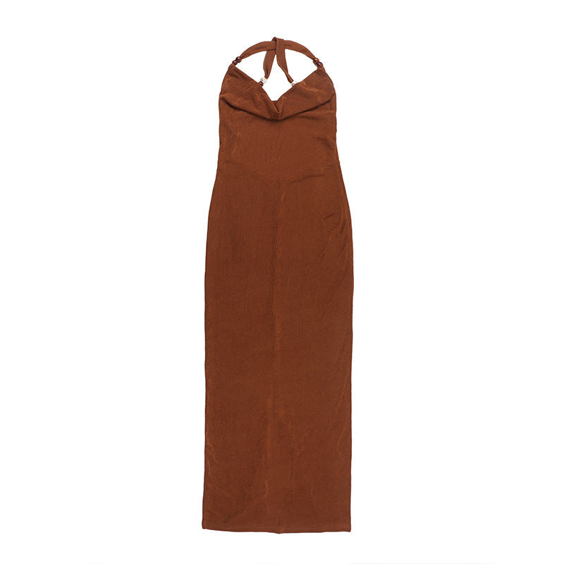 Halter Cowl Neck Backless Bodycon Column Maxi Dress