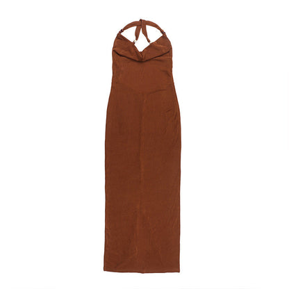 Halter Cowl Neck Backless Bodycon Column Maxi Dress