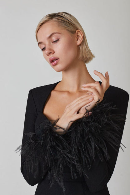 Feather Long Stylish Sleeve Bustier Dress