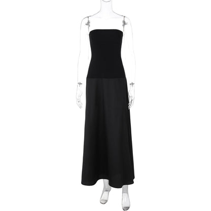 Strapless Satin A Line Column Maxi Dress