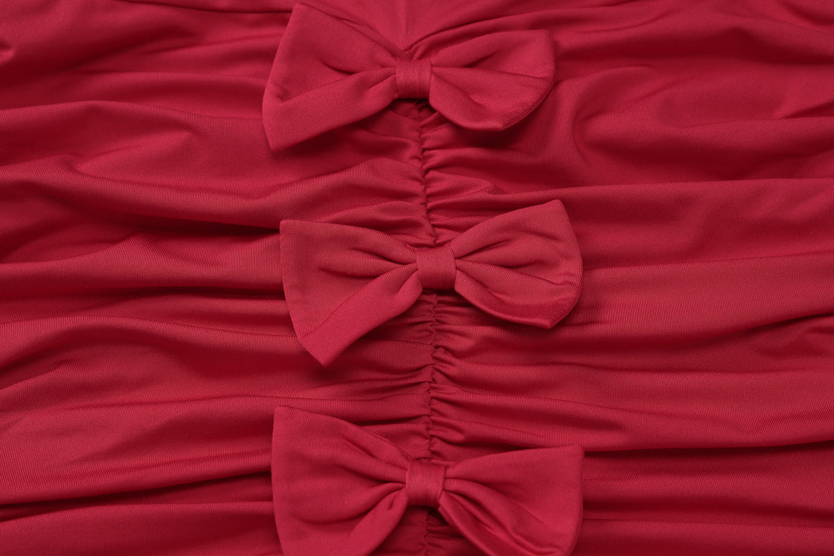 Halter Neck Ruched Bow Front Bodycon Mini Dress