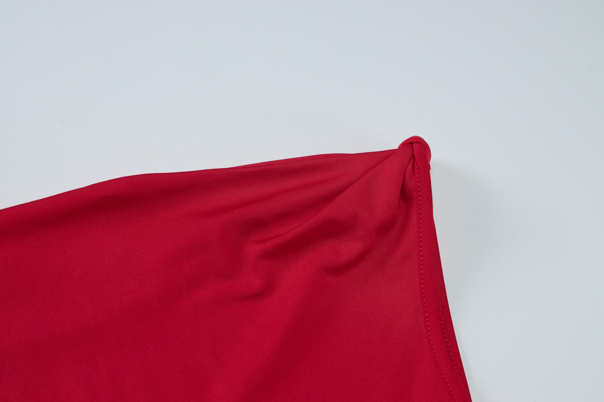 One Shoulder Ruched Mini Dress with Side Sash