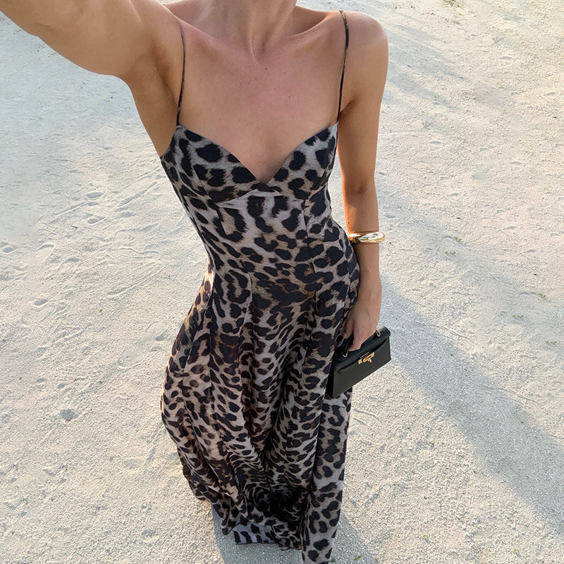Spaghetti Strap Corset Sweetheart Print Flared Maxi Dress