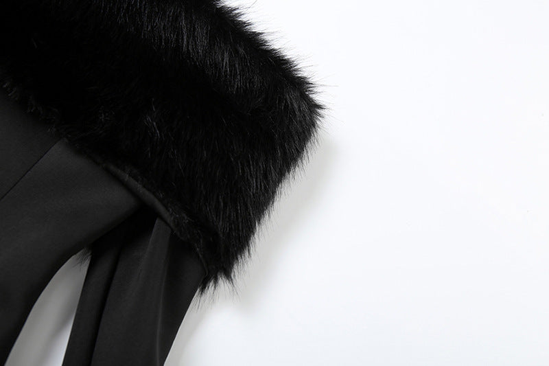 Off Shoulder Faux Fur Trim Long Sleeve A-Line Mini Dress